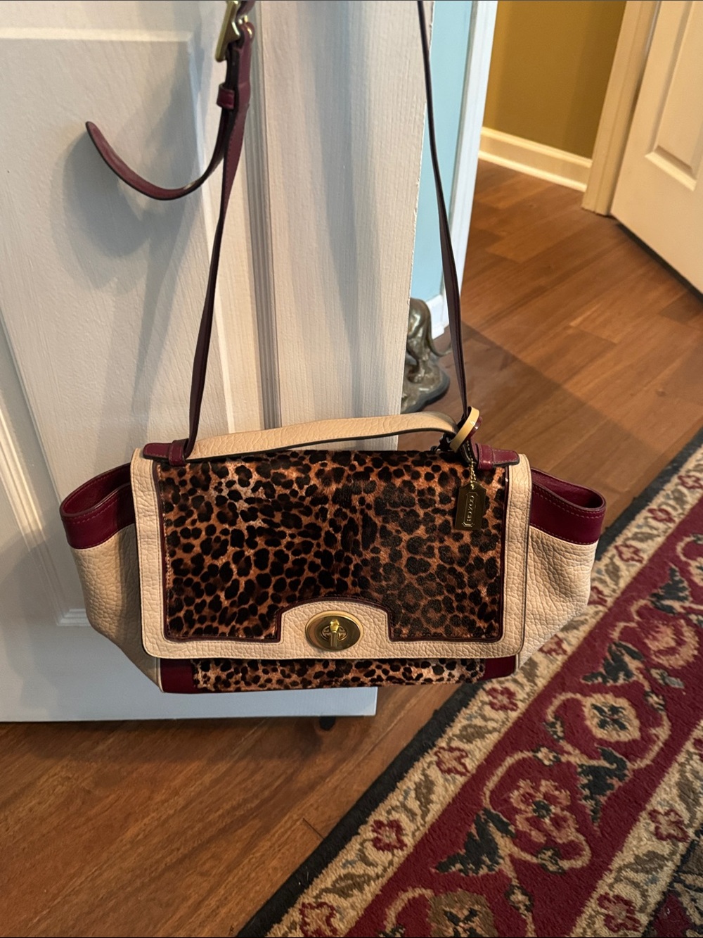 Coach Leopard-Print Crossbody Bag in Burgundy and Cream - Picture 4 of 9